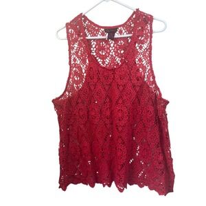 It's Pink Red Crochet Lace Sleeveless Tank Top Festival Summer‎